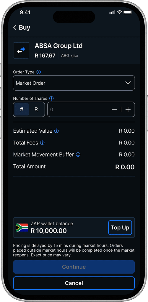 Number of shares screen