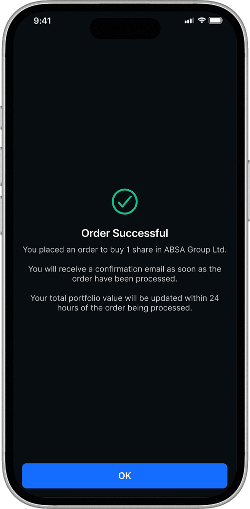 Order success screen