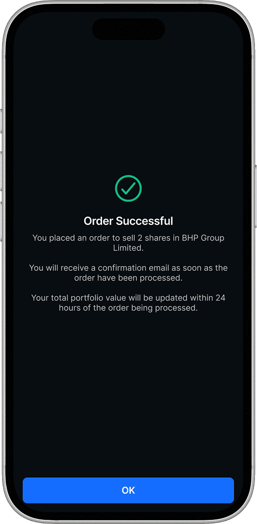 Order success screen