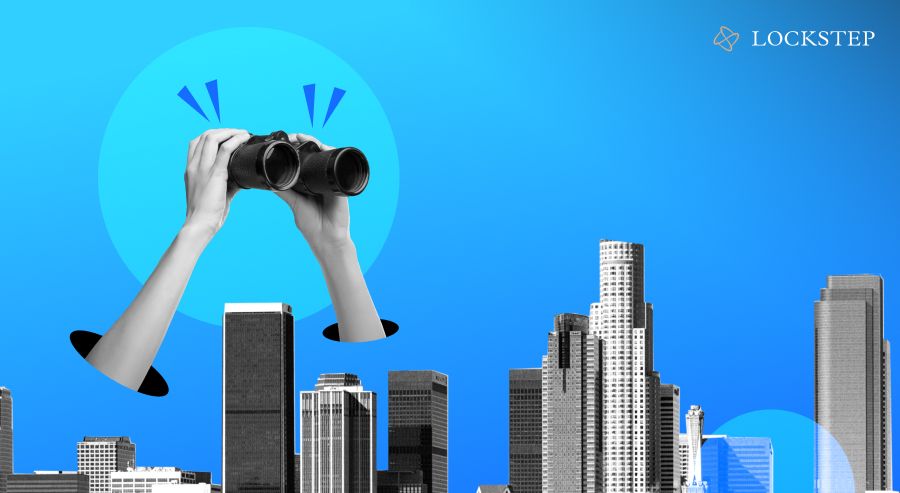 Binoculars over buildings