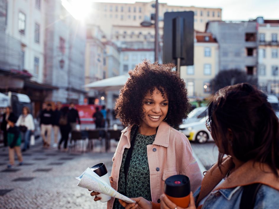 woman in street with friend