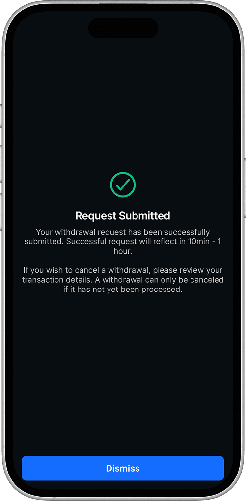 Withdrawal confirmation screen